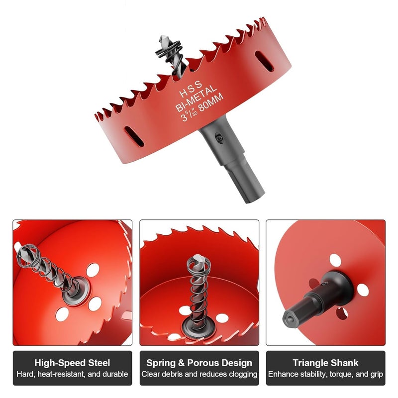 FIVELAKE 3-5/32" (80mm) Bi-Metal M42 High Speed Steel Hole Saw with Pilot Drill Bit, Smooth Cutting Edge for PVC, Drywall, Wood, Plastic, Gypsum Board, Rubber, Thin Metal - Image 2